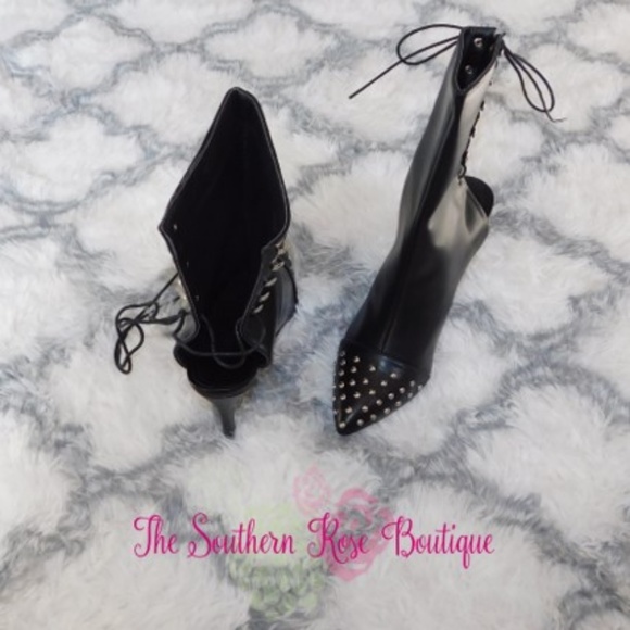 Black Studded Vegan Leather Boots - Picture 7 of 7